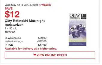 Costco Olay Retinol24 Max night moisturizer offer