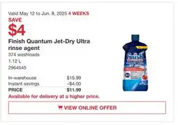 Costco Finish Quantum Jet-Dry Ultra rinse agent offer