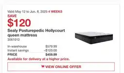 Costco Sealy Posturepedic Hollycourt queen mattress offer