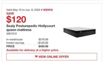 Costco Sealy Posturepedic Hollycourt queen mattress offer