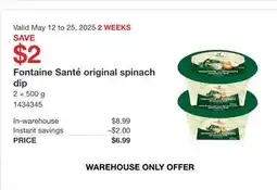 Costco Fontaine Santé original spinach dip offer