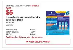 Costco HydraSense Advanced for dry eyes eye drops offer