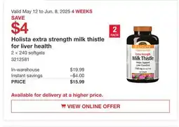 Costco Holista extra strength milk thistle for live health offer