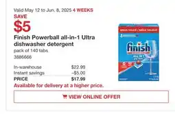 Costco Finish Powerball all-in-1 Ultra dishwasher detergent offer