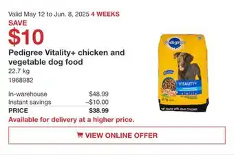 Costco Pedigree Vitality+ chicken and vegetable dog food offer