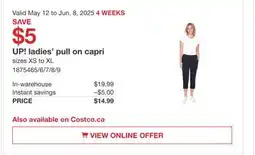 Costco UP! ladies' pull on capri offer