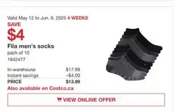 Costco Fila Men's socks offer