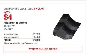Costco Fila Men's socks offer