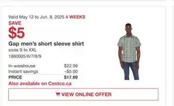 Costco Gap men's short sleeve shirt offer