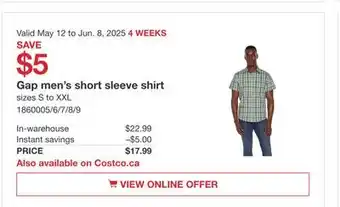 Costco Gap men's short sleeve shirt offer