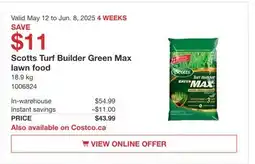 Costco Scotts Turf Builder Green Max lawn food offer