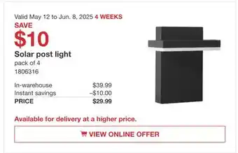 Costco Solar Post Light offer