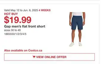 Costco Gap men's flat front short offer