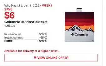 Costco Columbia outdoor blanket offer