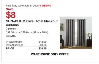 Costco SUN + BLK Maxwell total blackout curtains offer