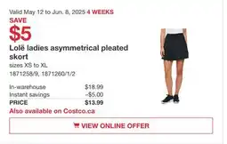 Costco Lolë ladies asymmetrical pleated skort offer