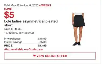 Costco Lolë ladies asymmetrical pleated skort offer