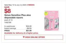 Costco Venus Sensitive Plus aloe disposable razors offer