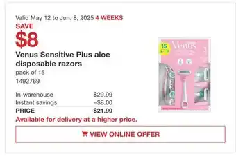 Costco Venus Sensitive Plus aloe disposable razors offer