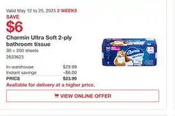 Costco Charmin Ultra Soft 2-play bathroom tissue offer