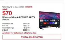 Costco Hisense 58-in A6KV UHD 4K TV offer