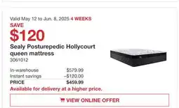 Costco Sealy Posturpedic Holly court queen mattress offer