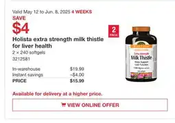 Costco Holista extra strength milk thistle for liver health offer