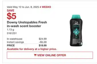 Costco Downy Unstopable Fresh in-wash scent booster offer