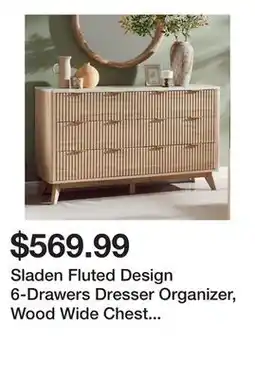 Wayfair Sladen Fluted Design 6-Drawers Dresser Organizer, Wood Wide Chest of Drawers offer