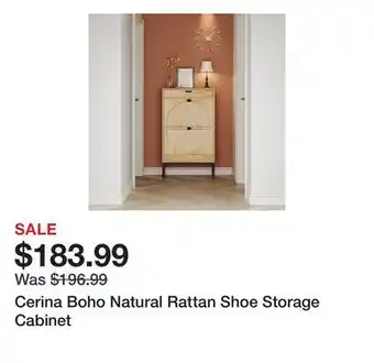 Wayfair Cerina Boho Natural Rattan Shoe Storage Cabinet offer