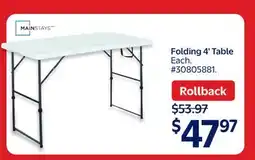 Walmart Folding 4' Table offer