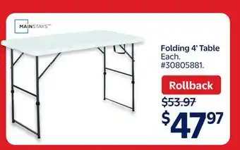 Walmart Folding 4' Table offer