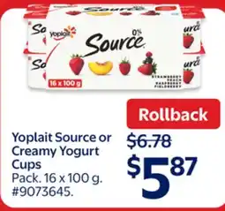 Walmart Yoplait Source or Creamy Yogurt Cups offer