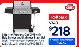 Walmart 4-Burner Propane Gas Grill with Side Burner and Stainless Steel Lid offer