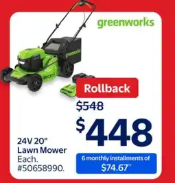 Walmart Greenworks 24V 20 Lawn Mower offer
