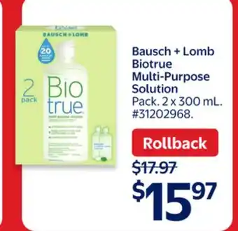 Walmart Bausch + Lomb Biotrue Multi-Purpose Solution offer