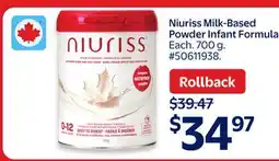 Walmart Niuriss Milk-Based Powder Infant Formula offer