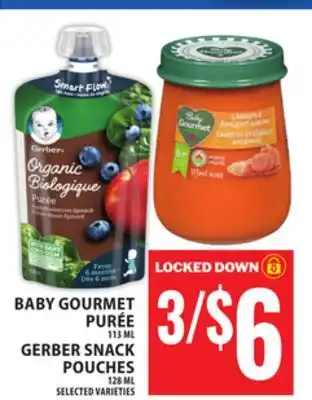 Food Basics BABY GOURMET PURÉE OR GERBER SNACK POUCHES offer