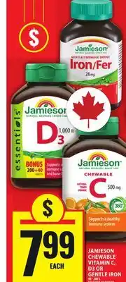 Food Basics JAMIESON CHEWABLE VITAMIN C, D3 OR GENTLE IRON offer