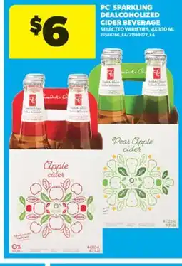Real Canadian Superstore PC SPARKLING DEALCOHOLIZED CIDER BEVERAGE, 4X330 ML offer