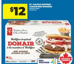 Real Canadian Superstore PC HALIFAX INSPIRED DONAIR BEEF BURGERS, 668 G offer