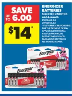 Real Canadian Superstore ENERGIZER BATTERIES, AA24/AAA16 offer