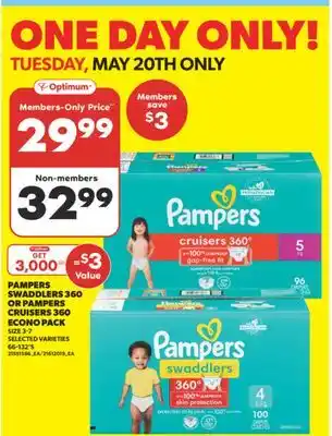 Real Canadian Superstore PAMPERS SWADDLERS 360 OR PAMPERS CRUISERS 360 ECONO PACK, SIZE - 132' S, 66-132'S offer