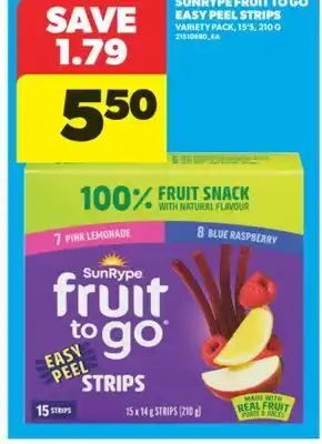 Real Canadian Superstore SUNRYPE FRUIT TO GO EASY PEEL STRIPS, 15'S, 210 G offer