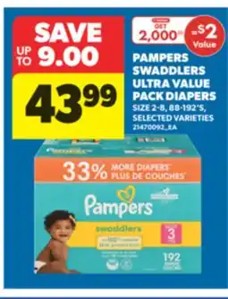Real Canadian Superstore PAMPERS SWADDLERS ULTRA VALUE PACK DIAPERS, 88-192'S offer