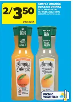 Real Canadian Superstore SIMPLY ORANGE JUICE OR DRINKS, 340 ML offer