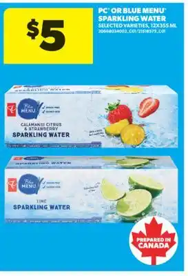 Real Canadian Superstore PC OR BLUE MENU SPARKLING WATER, 12X355 ML offer