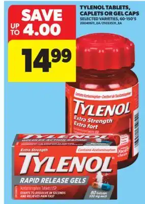 Real Canadian Superstore TYLENOL TABLETS, CAPLETS OR GEL CAPS, 60-150'S offer