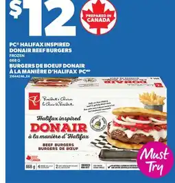 Independent Grocer PC HALIFAX INSPIRED DONAIR BEEF BURGERS 668 G offer