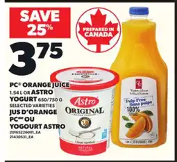 Independent Grocer PC ORANGE JUICE , 1.54 L OR ASTRO YOGURT 650/750 offer